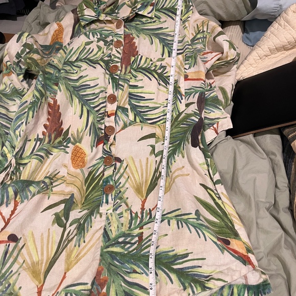 FARM RIO 100% LINEN JUMPSUIT Romper shorts long sleeve LEAVES TROPICAL M READ - Picture 7 of 12